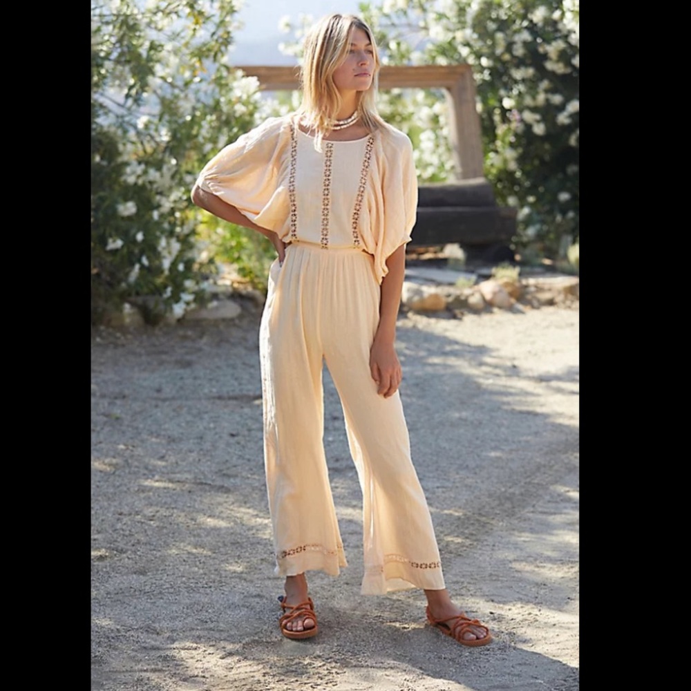 Free People Salerno Jumpsuit Peach Brioche Jumper size S